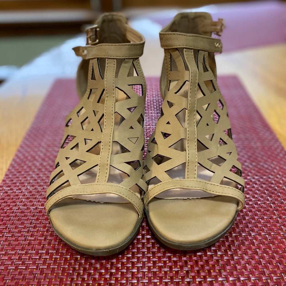 Too Moda Beige Galaxy Wedge Sandals